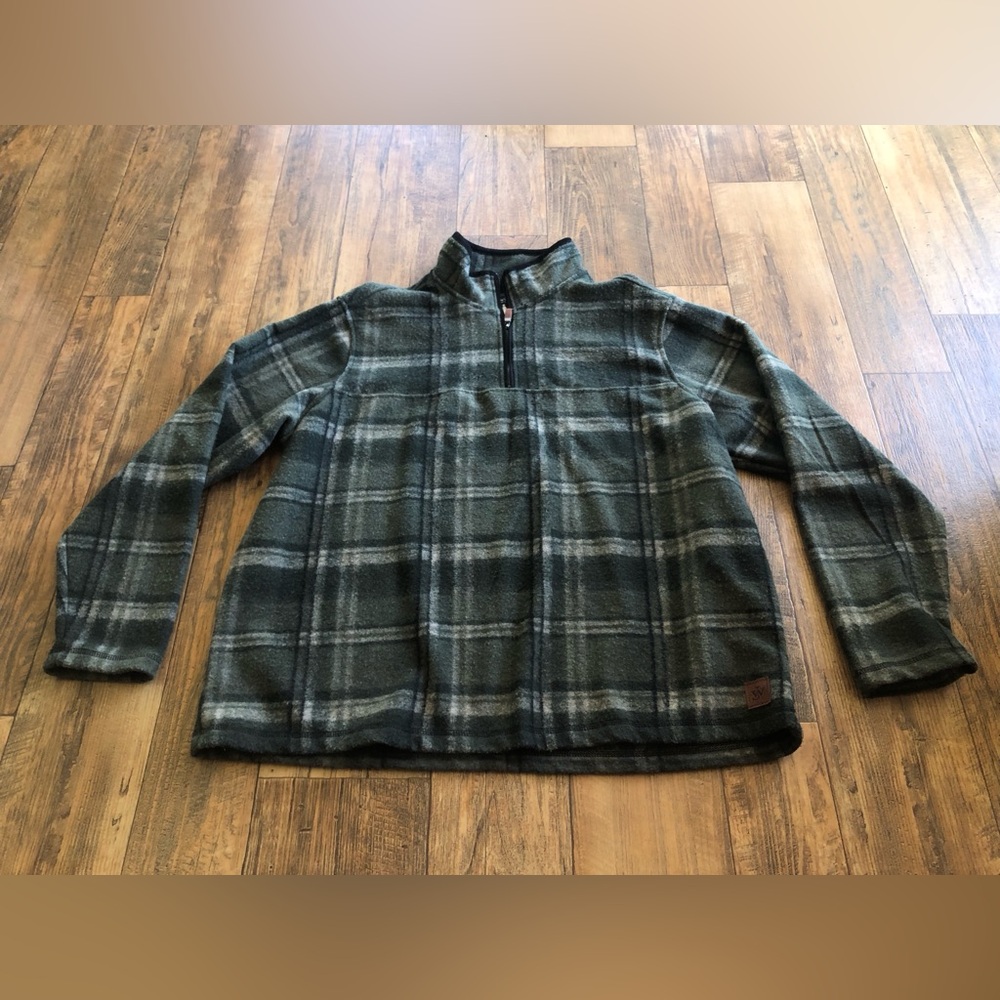 John Wayne Stock & Supply S / M green plaid pullover outdoor cozy 1/4 zip fleece
